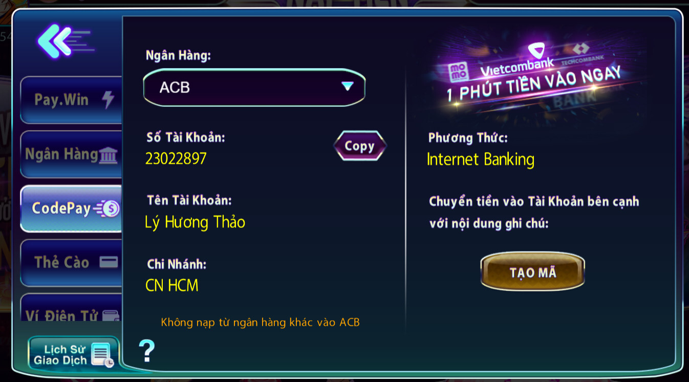 Hướng dẫn nạp tiền tại 789Club qua Code Pay